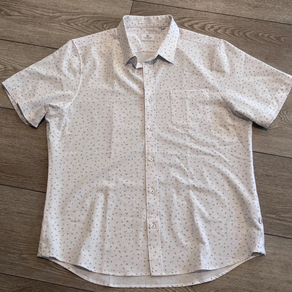 7 Diamonds Button Down Shirt Mens XL White Grey Pattern 4-Way Stretch Casual - Picture 2 of 7